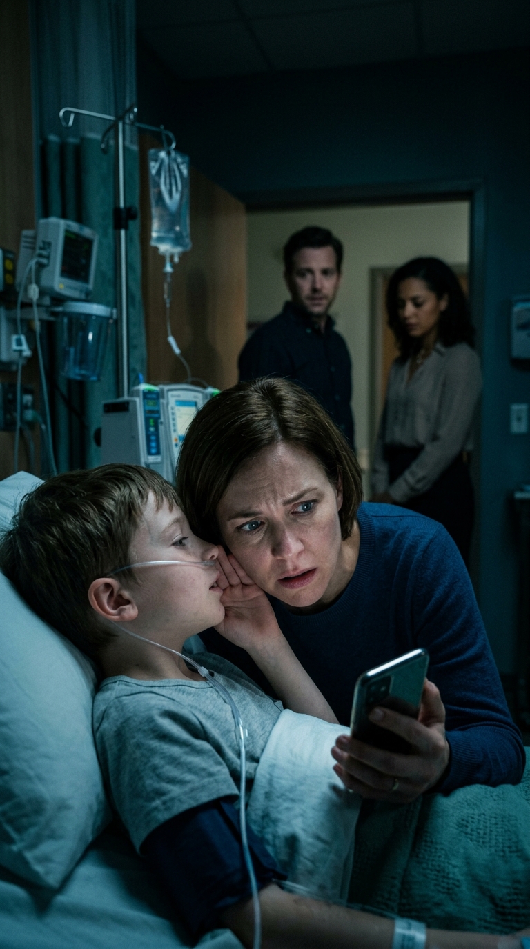 My son collapsed at school, and my husband just shrugged, “You’re the mother. Handle it.” By the time I got there, my nine-year-old was already in an ambulance. Across the lot, I spotted a familiar figure smirking—his “crazy ex.” Hours later, my son woke and whispered, “It was Dad…” My blood ran cold. I didn’t hesitate—I called the police.