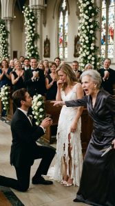 At the altar, my fiancé never came. In front of 400 elite guests, his mother stormed up, tore off my veil, and dumped red wine over my white designer gown. Laughing into the mic, she sneered, “My son will marry a rich girl I chose. You were just a placeholder.” As laughter rose around me and I collapsed in ruin, a calm voice spoke behind me: “Don’t break.” His billionaire boss stepped forward. “Pretend you’re marrying me.” That moment rewrote my life forever.