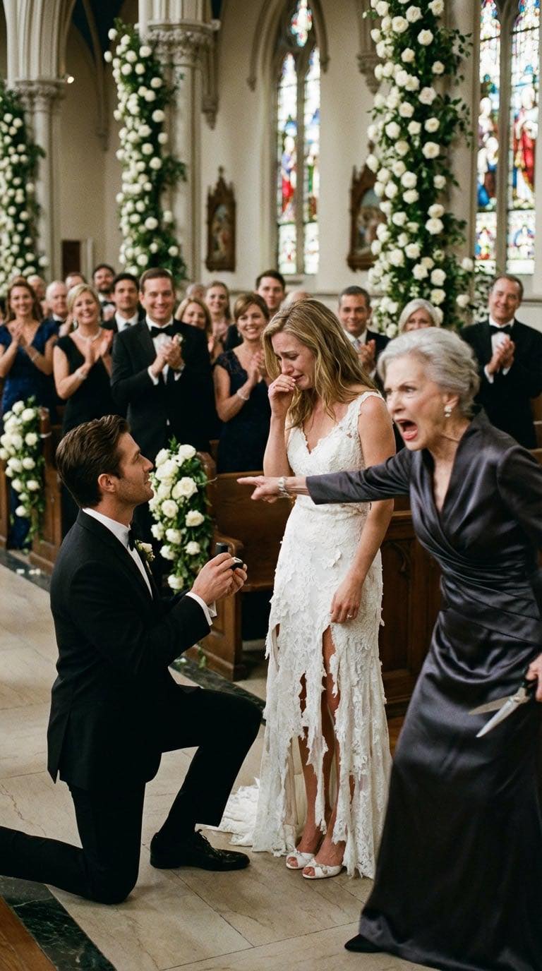 At the altar, my fiancé never came. In front of 400 elite guests, his mother stormed up, tore off my veil, and dumped red wine over my white designer gown. Laughing into the mic, she sneered, “My son will marry a rich girl I chose. You were just a placeholder.” As laughter rose around me and I collapsed in ruin, a calm voice spoke behind me: “Don’t break.” His billionaire boss stepped forward. “Pretend you’re marrying me.” That moment rewrote my life forever.