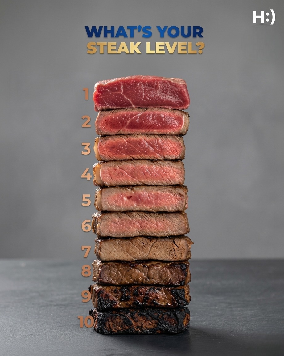 From Blue To Well Done There Can Only Be One Perfect Steak 👀🥩 What’s Your Steak Level From 1 To 10 Revealing Taste Preferences From Rare Juiciness To Fully Cooked Texture While Sparking The Ultimate Food Debate Over Flavor, Tenderness, And Personal Style That Defines How You Truly Enjoy Your Steak