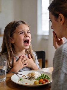 From the moment she came to live with us, my husband’s five-year-old daughter hardly touched her meals. Night after night, she would gently say, “Sorry, Mom… I’m not hungry,” and push her plate away. My husband brushed it off. “She’ll adjust eventually,” he said. But one evening, while he was away on a business trip, the little girl whispered, “Mom… I need to tell you something.” What she said next made me grab my phone and call the police without hesitation