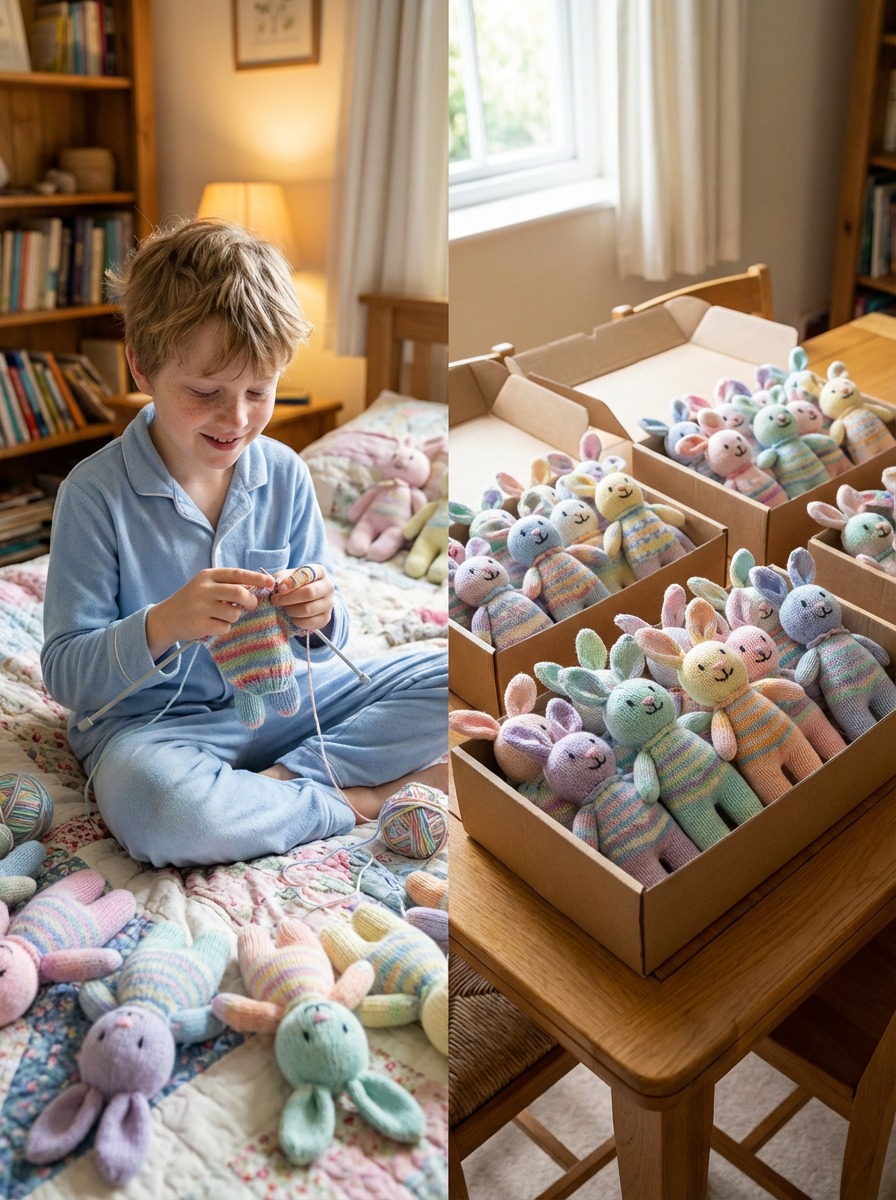My grandson made 100 Easter bunnies from his late mother’s sweaters… my son’s new wife called them ‘trash’ and threw them away…