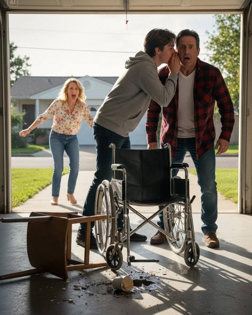 My wife left for a “girls’ trip,” leaving me with our paralyzed son, who hasn’t walked in six years. The moment her car left the driveway, he stood up and walked to me. He whispered, “Dad, we need to leave this house now…” I dropped my coffee and ran to the garage. As I started the car, we heard….