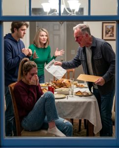Even after years of tension, I invited my family for Thanksgiving. Mid-dinner, my dad slid me a fake eviction notice—“Seven days,” my mom smiled. I stayed calm… until my best friend handed him an envelope that wiped the color from his face when he read it.