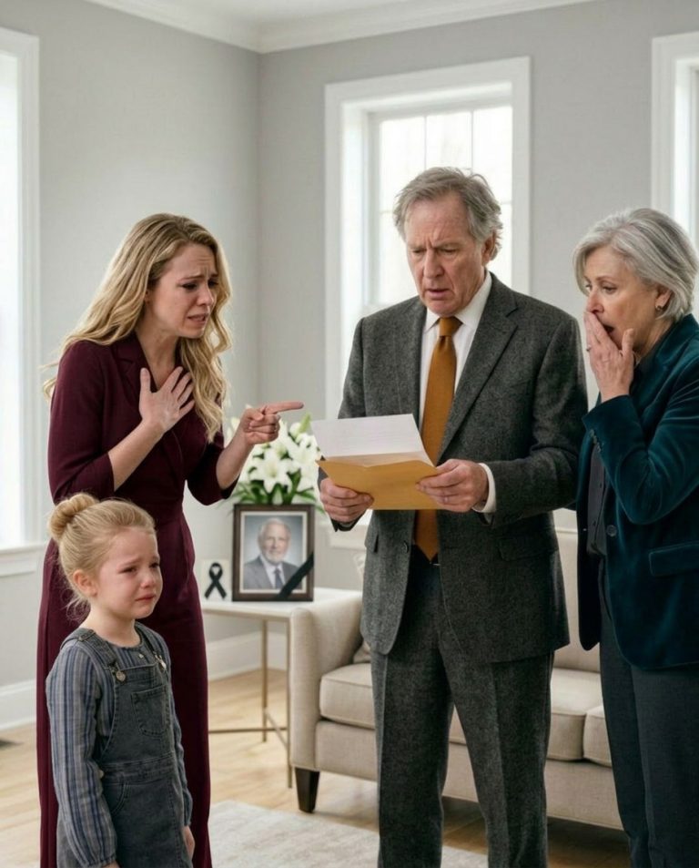 I called my parents to say my husband had di3d, but they were too busy celebrating my sister’s birthday. Days later, they showed up demanding half his inheritance—until my 8-year-old daughter handed them an envelope that made their hands shake.